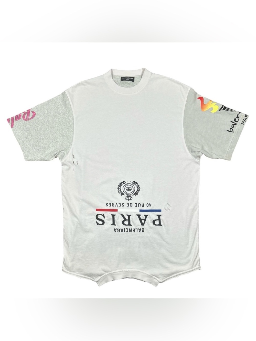 AUTHENTIC Balenciaga Paris Upside Down UNIFIT Oversized Patchwork T-Shirt Sz 1
